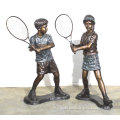 Boy playing badminton statue bronze boy sculpture for sale